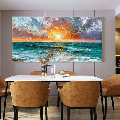 OCEAN SUNSET: Impasto Seascape Painting | multi-color palette, original oil on stretched canvas art