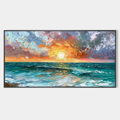 OCEAN SUNSET: Impasto Seascape Painting | hanging in living room, Abstract wall art