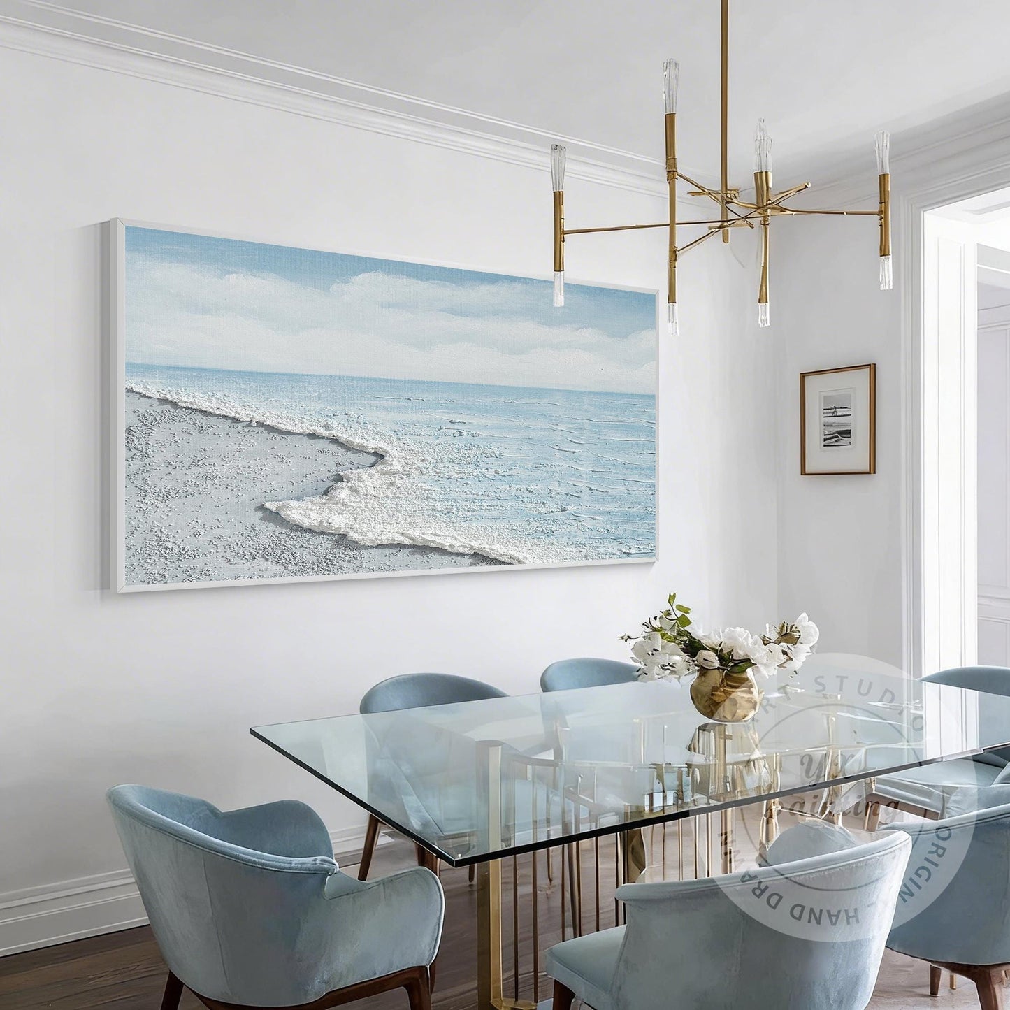 Ocean Wave Beach Canvas Wall Art, Minimalist Coastal Landscape Painting, Contemp #2