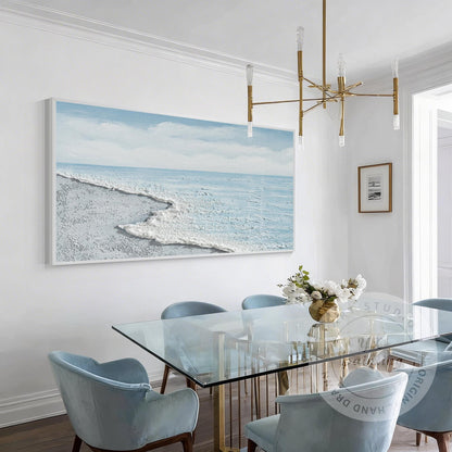 Ocean Wave Beach Canvas Wall Art, Minimalist Coastal Landscape Painting, Contemp #2