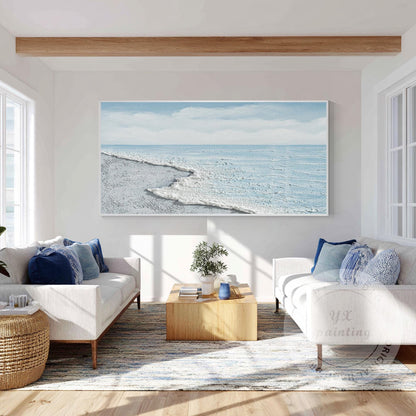 Ocean Wave Beach Canvas Wall Art, Minimalist Coastal Landscape Painting, Contemp #3
