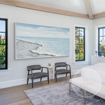 Ocean Wave Beach Canvas Wall Art, Minimalist Coastal Landscape Painting, Contemp #4