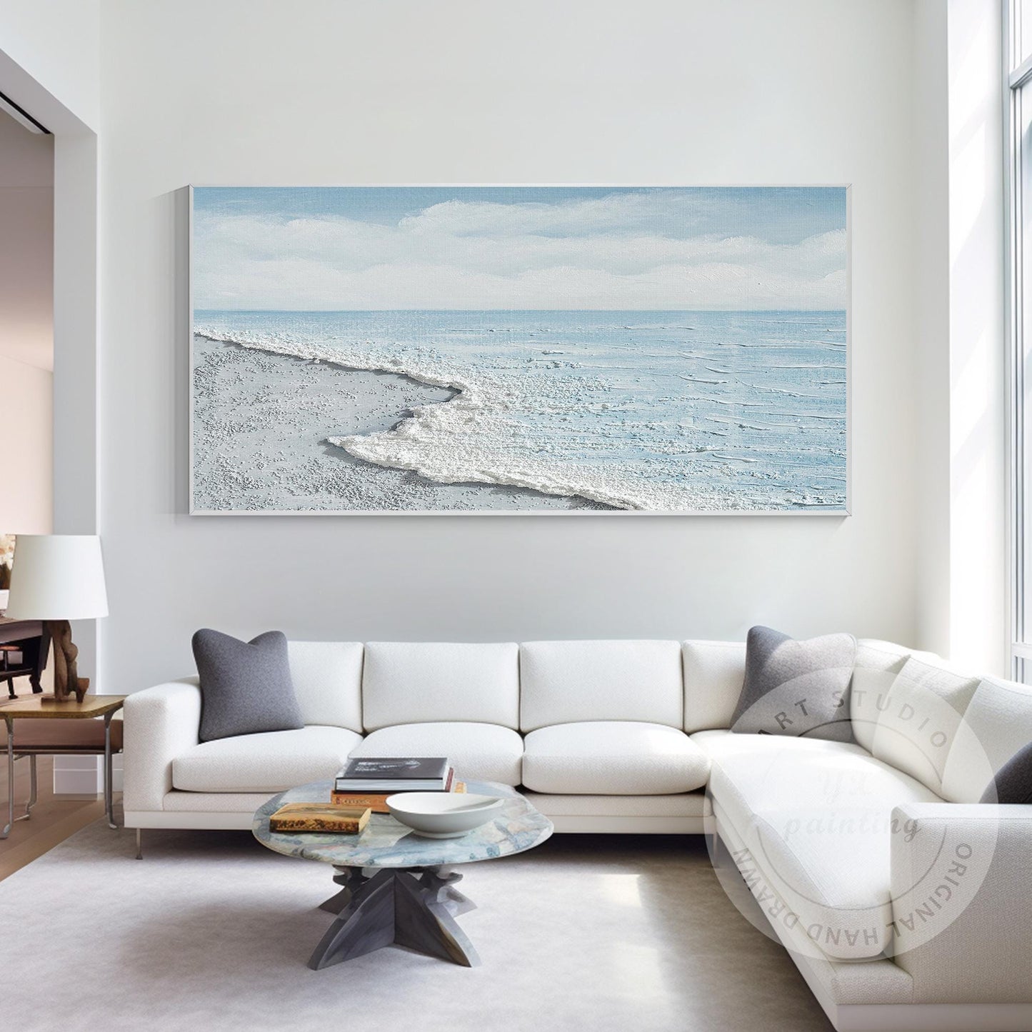 Ocean Wave Beach Canvas Wall Art, Minimalist Coastal Landscape Painting, Contemp #5