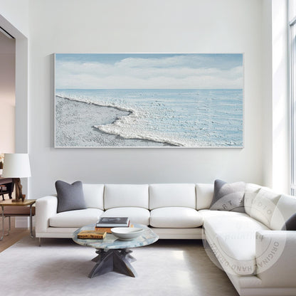 Ocean Wave Beach Canvas Wall Art, Minimalist Coastal Landscape Painting, Contemp #5