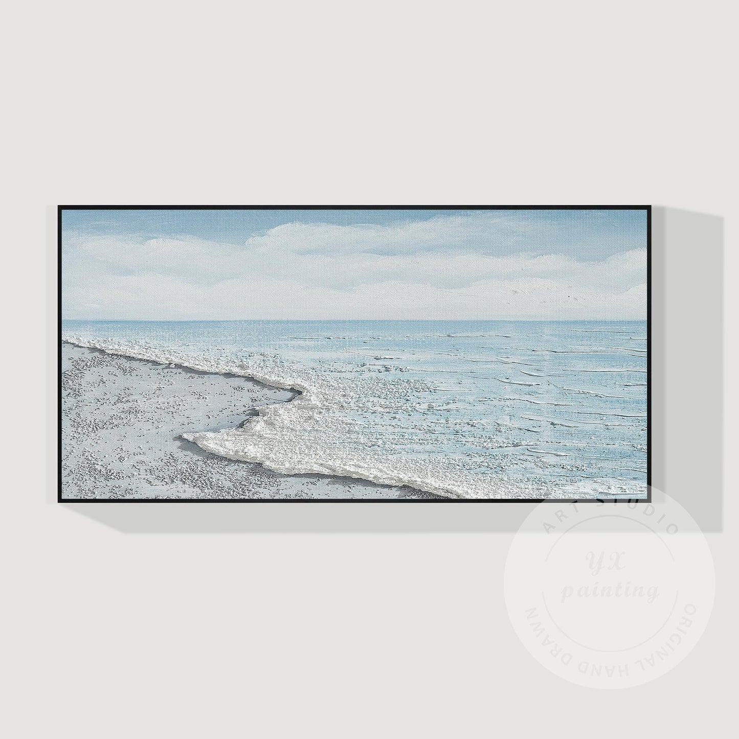Ocean Wave Beach Canvas Wall Art, Minimalist Coastal Landscape Painting, Contemp #8