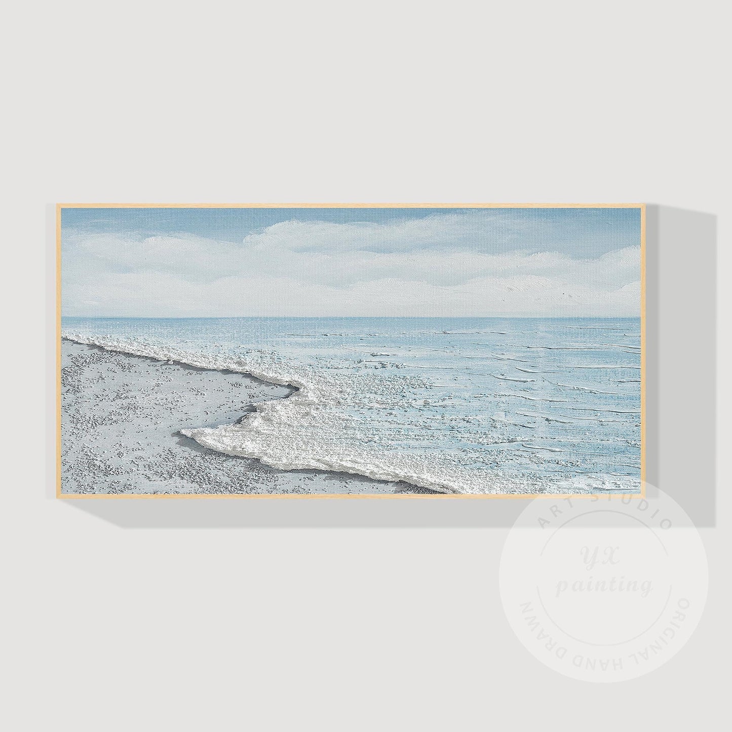 Ocean Wave Beach Canvas Wall Art, Minimalist Coastal Landscape Painting, Contemp #9