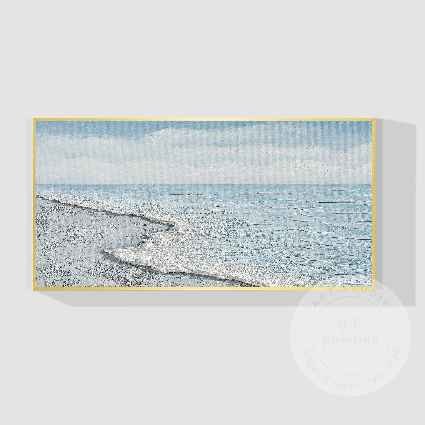 Ocean Wave Beach Canvas Wall Art, Minimalist Coastal Landscape Painting, Contemp #10