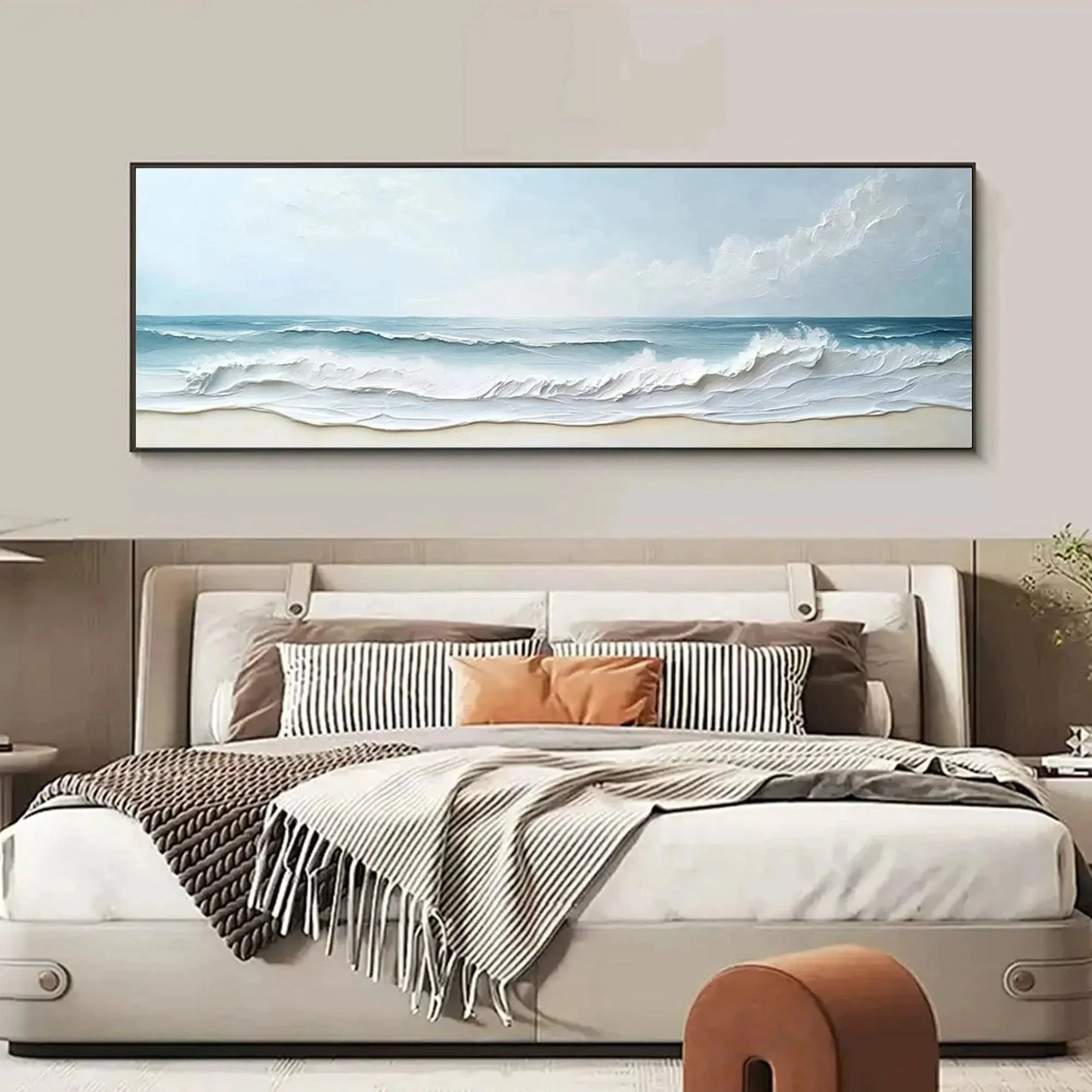 OCEAN WAVES PANORAMIC: Panoramic Ocean Painting, Beach Wall Art | Abstract closeup, raised brushwork detail