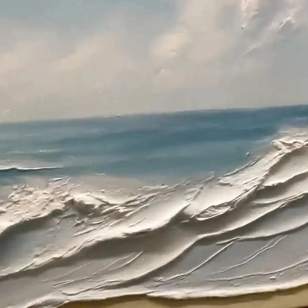 OCEAN WAVES PANORAMIC: Panoramic Ocean Painting, Beach Wall Art | rectangular format, hand-painted canvas edge