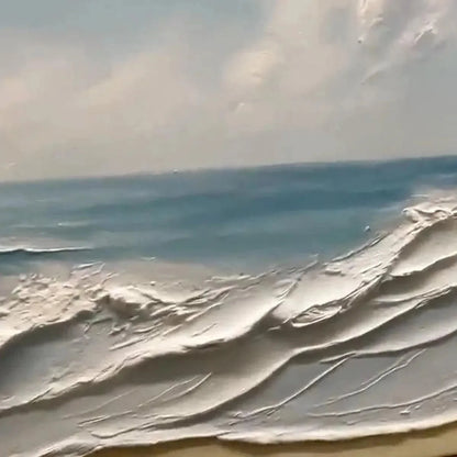 OCEAN WAVES PANORAMIC: Panoramic Ocean Painting, Beach Wall Art | rectangular format, hand-painted canvas edge