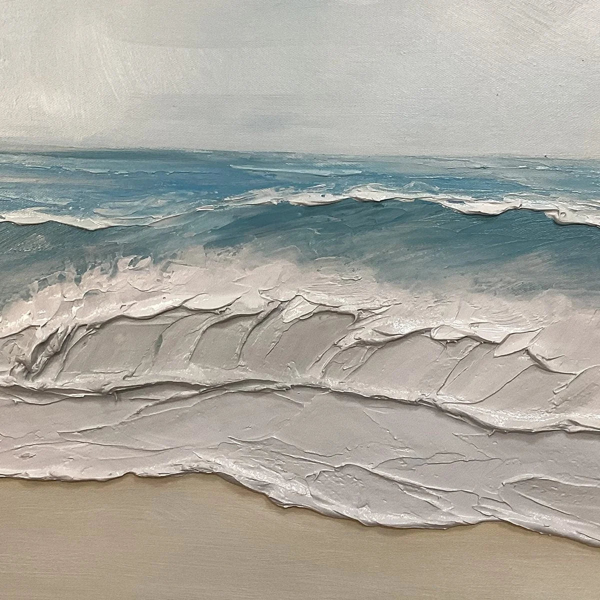 OCEAN WAVES PANORAMIC: Panoramic Ocean Painting, Beach Wall Art | rolled canvas, ready for custom framing