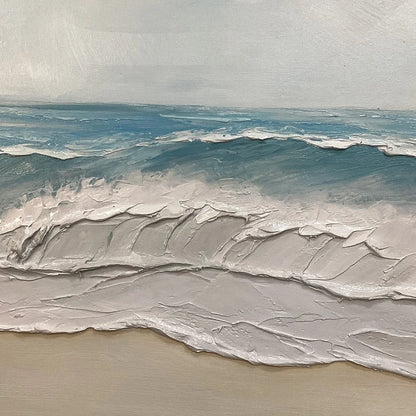 OCEAN WAVES PANORAMIC: Panoramic Ocean Painting, Beach Wall Art | rolled canvas, ready for custom framing