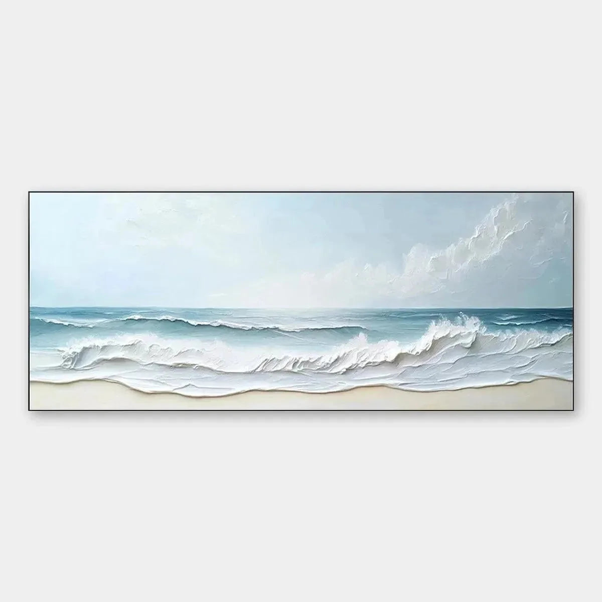 OCEAN WAVES PANORAMIC: Panoramic Ocean Painting, Beach Wall Art | hanging in living room, Abstract wall art