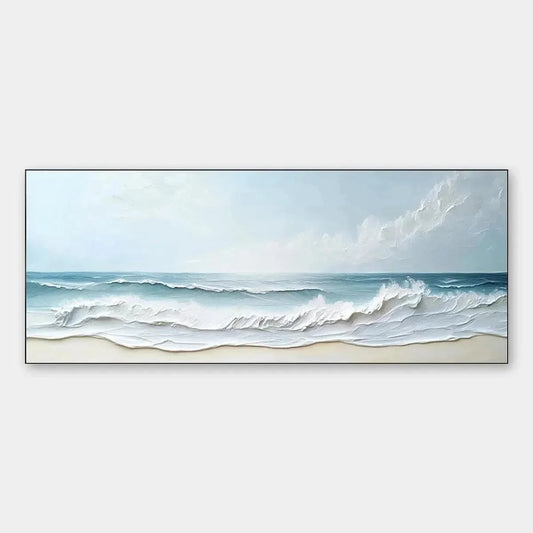 OCEAN WAVES PANORAMIC: Panoramic Ocean Painting, Beach Wall Art | hanging in living room, Abstract wall art