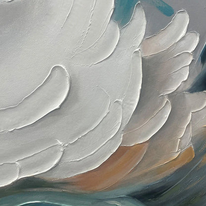 OCEAN WHISPERS: Textured Abstract Seascape Painting, White and Blue Wall Art, Panoramic Canvas, Coastal Decor | rolled canvas, ready for custom framing