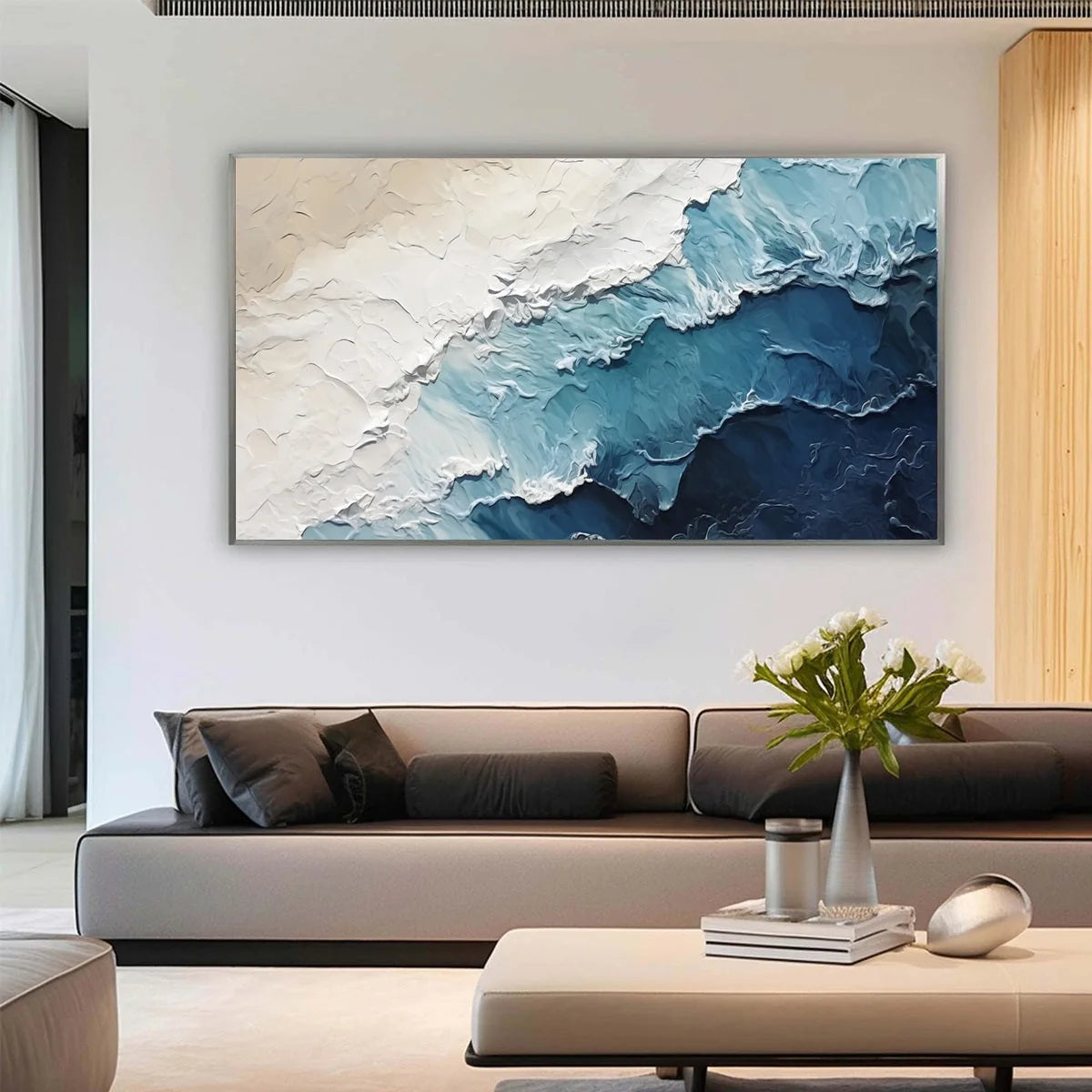 OCEAN WHISPERS: Textured Seascape Painting, Ocean Waves, Blue and White, Living Room, Bedroom | Abstract closeup, raised brushwork detail