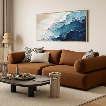 OCEAN WHISPERS: Textured Seascape Painting, Ocean Waves, Blue and White, Living Room, Bedroom | rolled canvas, ready for custom framing
