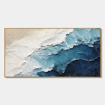 OCEAN WHISPERS: Textured Seascape Painting, Ocean Waves, Blue and White, Living Room, Bedroom | hanging in living room, Abstract wall art
