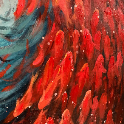 OCEANIC DANCE: Abstract Swirling Fish Oil Painting | rolled canvas, ready for custom framing