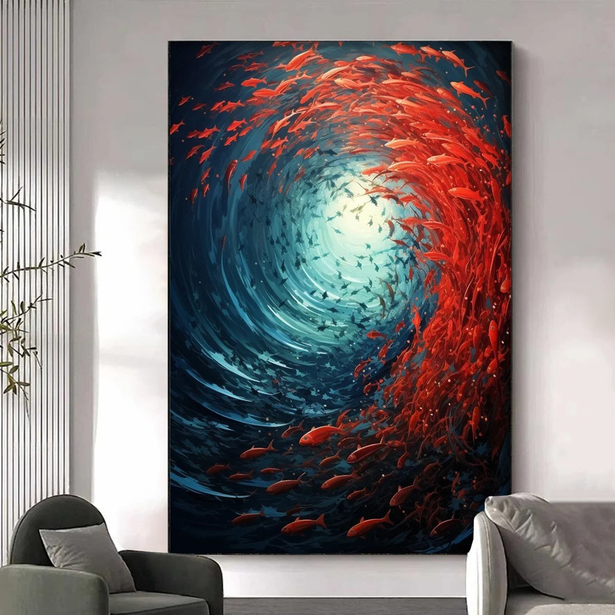 OCEANIC DANCE: Abstract Swirling Fish Oil Painting | Abstract mood, soft natural light studio shot