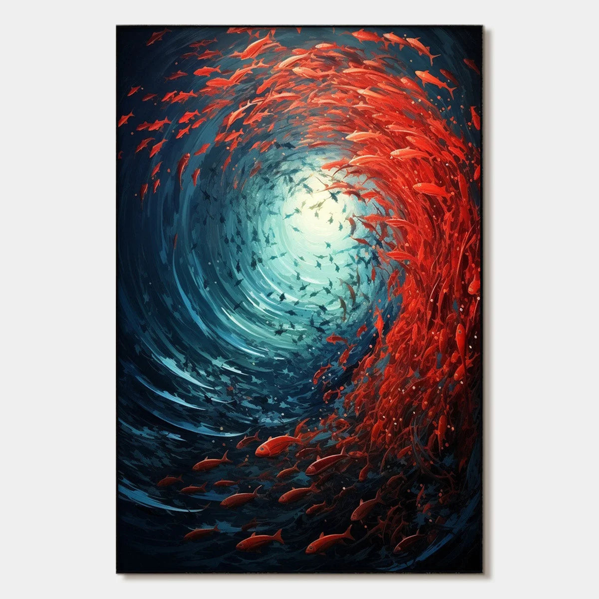 OCEANIC DANCE: Abstract Swirling Fish Oil Painting | hanging in living room, Abstract wall art