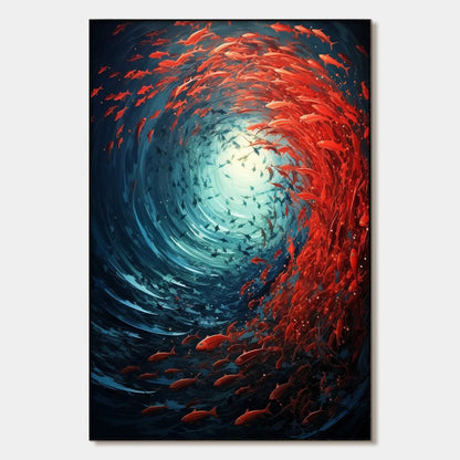 OCEANIC DANCE: Abstract Swirling Fish Oil Painting | hanging in living room, Abstract wall art
