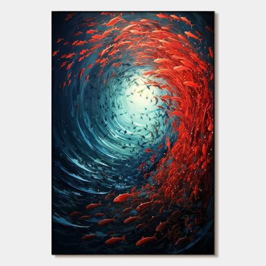 OCEANIC DANCE: Abstract Swirling Fish Oil Painting | hanging in living room, Abstract wall art