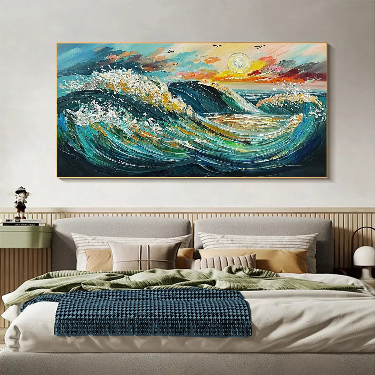 OCEANIC PULSE: Hand-Textured Seascape Oil Painting with Gold Leaf Accents | Abstract closeup, raised brushwork detail