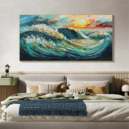 OCEANIC PULSE: Hand-Textured Seascape Oil Painting with Gold Leaf Accents | Abstract closeup, raised brushwork detail