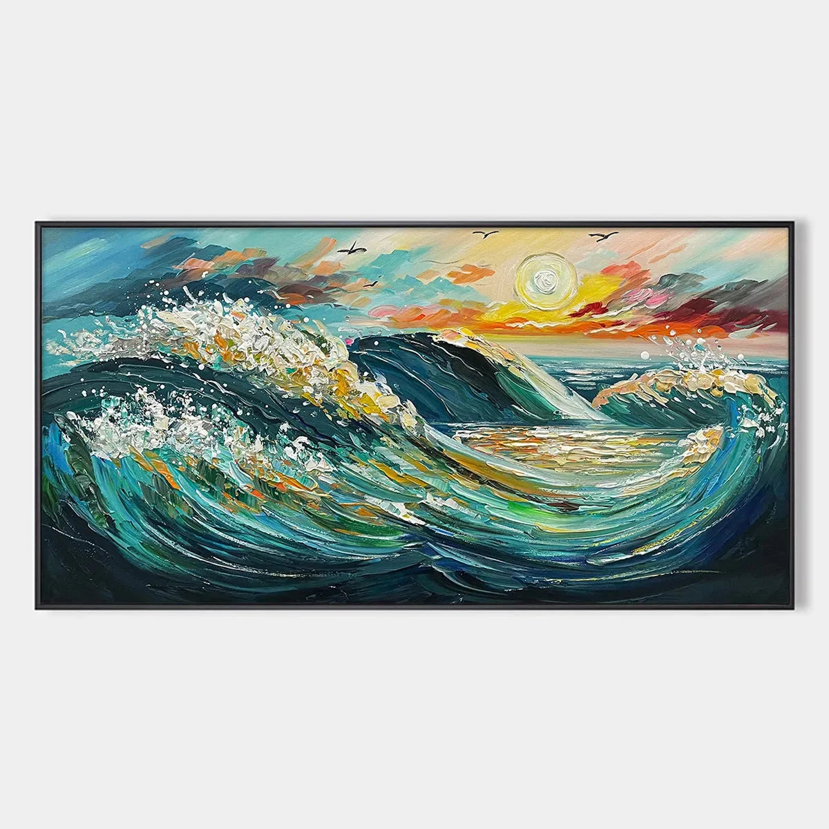 OCEANIC PULSE: Hand-Textured Seascape Oil Painting with Gold Leaf Accents | hanging in living room, Abstract wall art