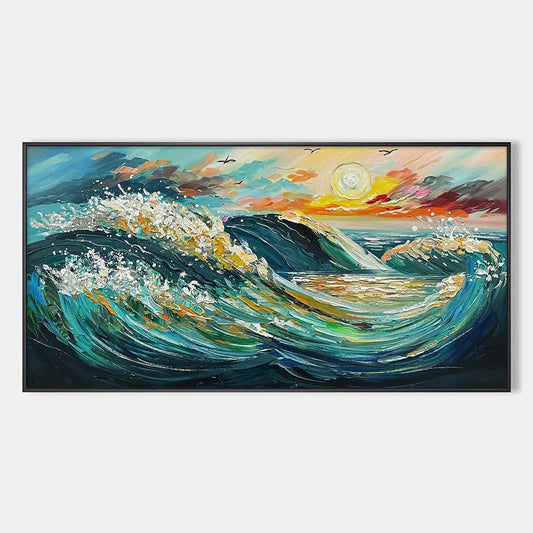 OCEANIC PULSE: Hand-Textured Seascape Oil Painting with Gold Leaf Accents | hanging in living room, Abstract wall art