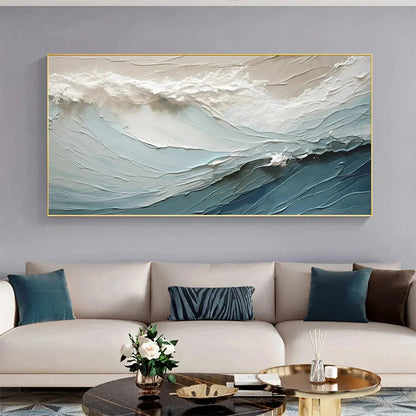 OCEANIC SYMPHONY: Textured Abstract Wave Oil Painting | Abstract closeup, raised brushwork detail