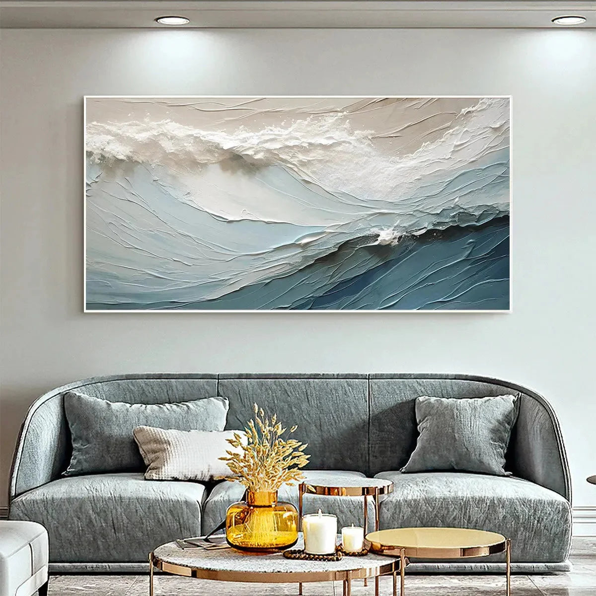 OCEANIC SYMPHONY: Textured Abstract Wave Oil Painting | Abstract mood, soft natural light studio shot