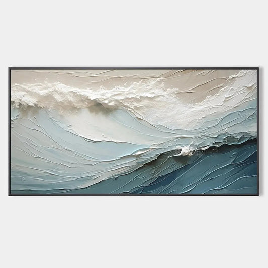 OCEANIC SYMPHONY: Textured Abstract Wave Oil Painting | hanging in living room, Abstract wall art