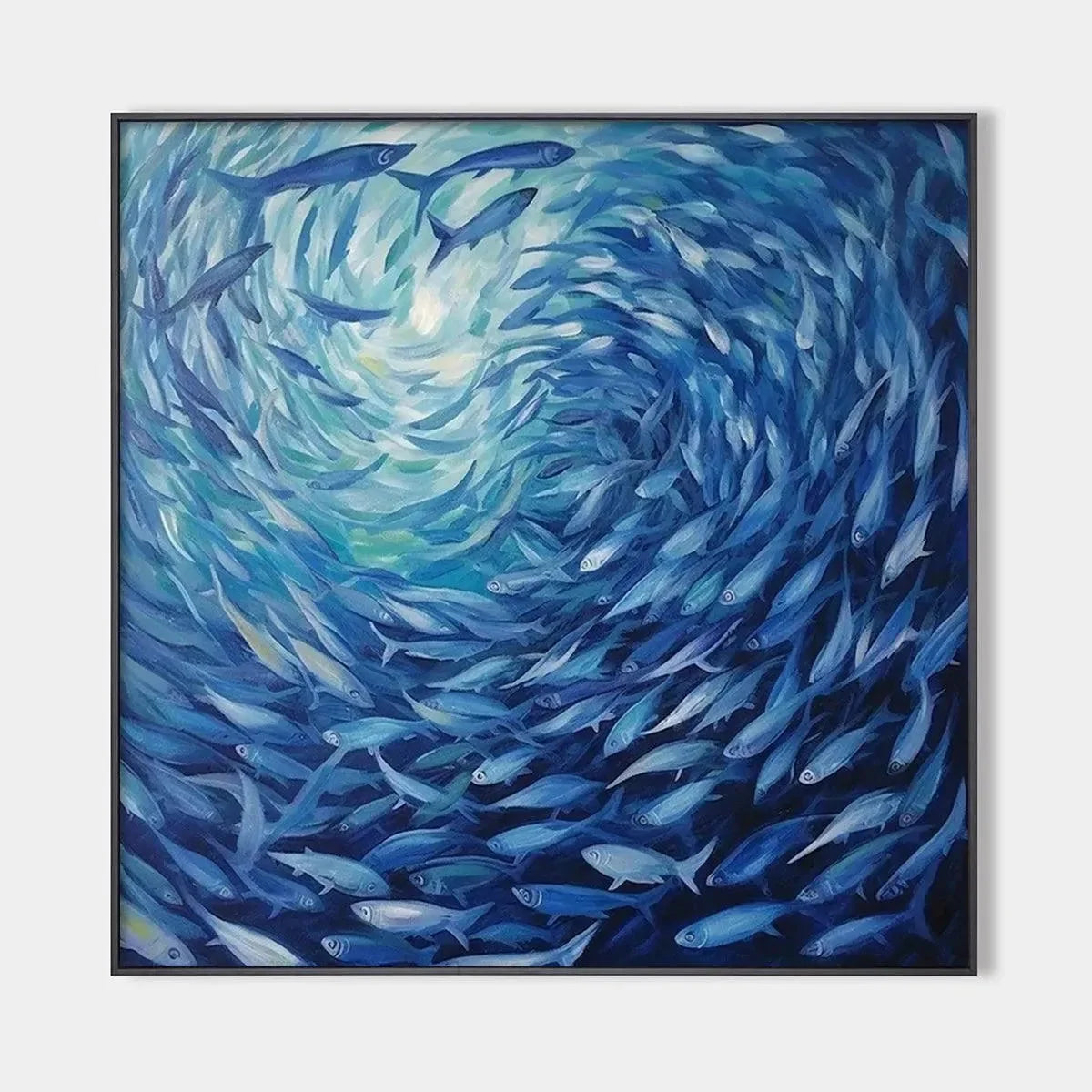 OCEANIC WHIRL: Dynamic Painting of a School of Fish | hanging in living room, Abstract wall art