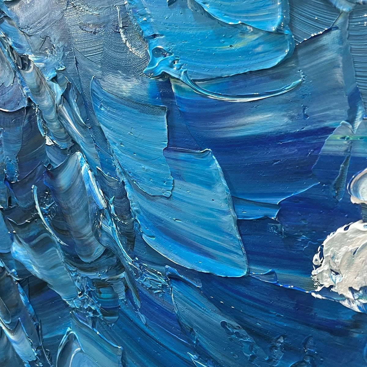OCEANIC WHISPERS: Textured Ocean Painting, Blue Abstract Wall Art, Vertical Canvas, Impasto Decor | rectangular format, hand-painted canvas edge