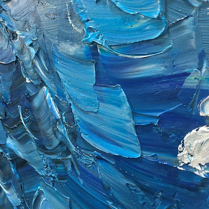 OCEANIC WHISPERS: Textured Ocean Painting, Blue Abstract Wall Art, Vertical Canvas, Impasto Decor | rectangular format, hand-painted canvas edge