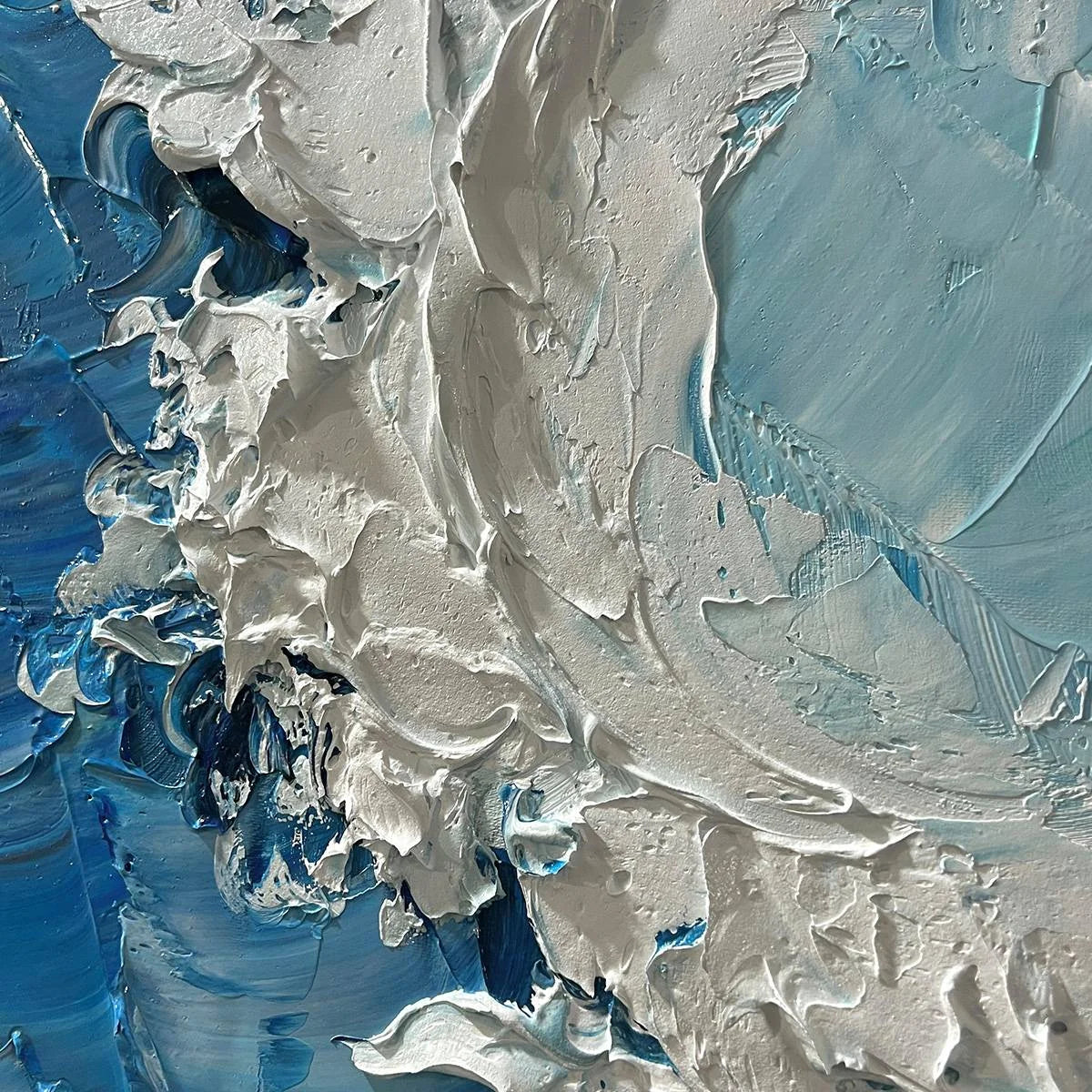 OCEANIC WHISPERS: Textured Ocean Painting, Blue Abstract Wall Art, Vertical Canvas, Impasto Decor | black frame version on white wall