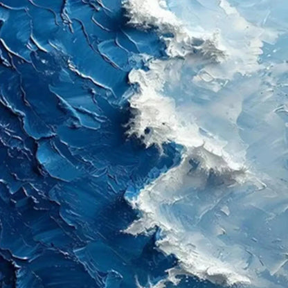 OCEANIC WHISPERS: Textured Ocean Painting, Blue Abstract Wall Art, Vertical Canvas, Impasto Decor | multi-color palette, original oil on stretched canvas art