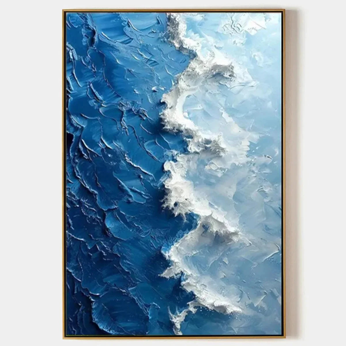 OCEANIC WHISPERS: Textured Ocean Painting, Blue Abstract Wall Art, Vertical Canvas, Impasto Decor | hanging in living room, Abstract wall art
