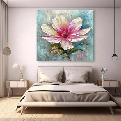 OCEAN'S ABUNDANCE: Colorful Fish School Oil Painting on Canvas | black frame version on white wall