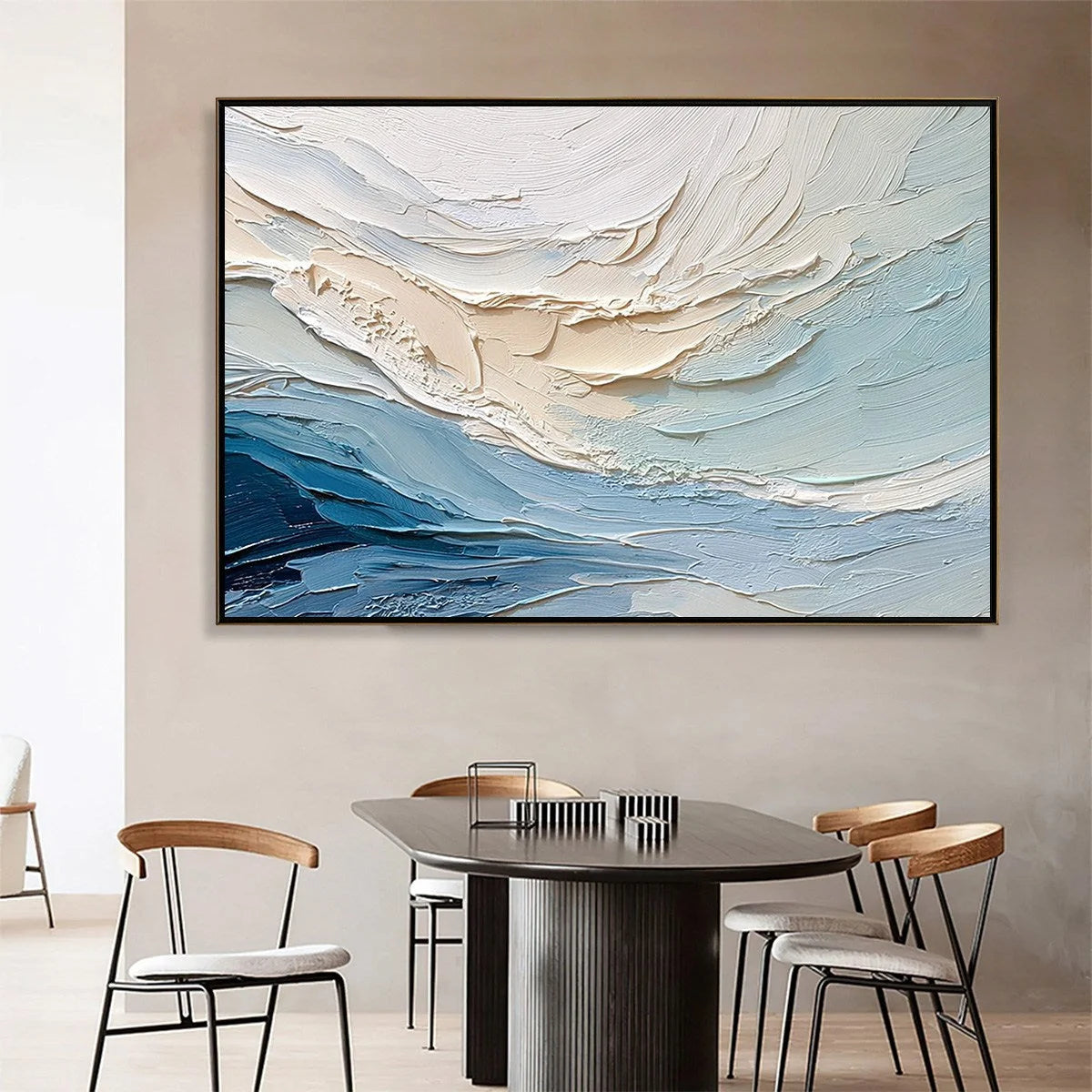 OCEAN'S BREATH: Textured Wabi Sabi Abstract Seascape Painting | Abstract closeup, raised brushwork detail
