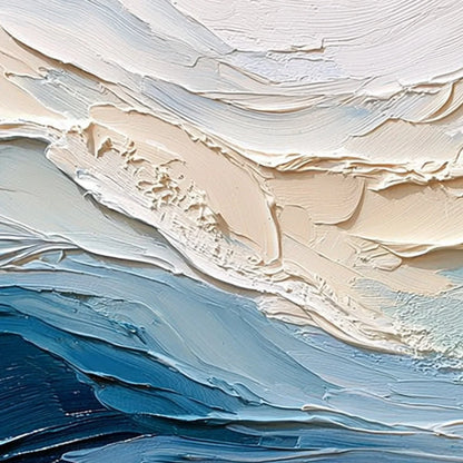 OCEAN'S BREATH: Textured Wabi Sabi Abstract Seascape Painting | rectangular format, hand-painted canvas edge