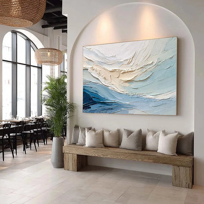 OCEAN'S BREATH: Textured Wabi Sabi Abstract Seascape Painting | multi-color palette, original oil on stretched canvas art