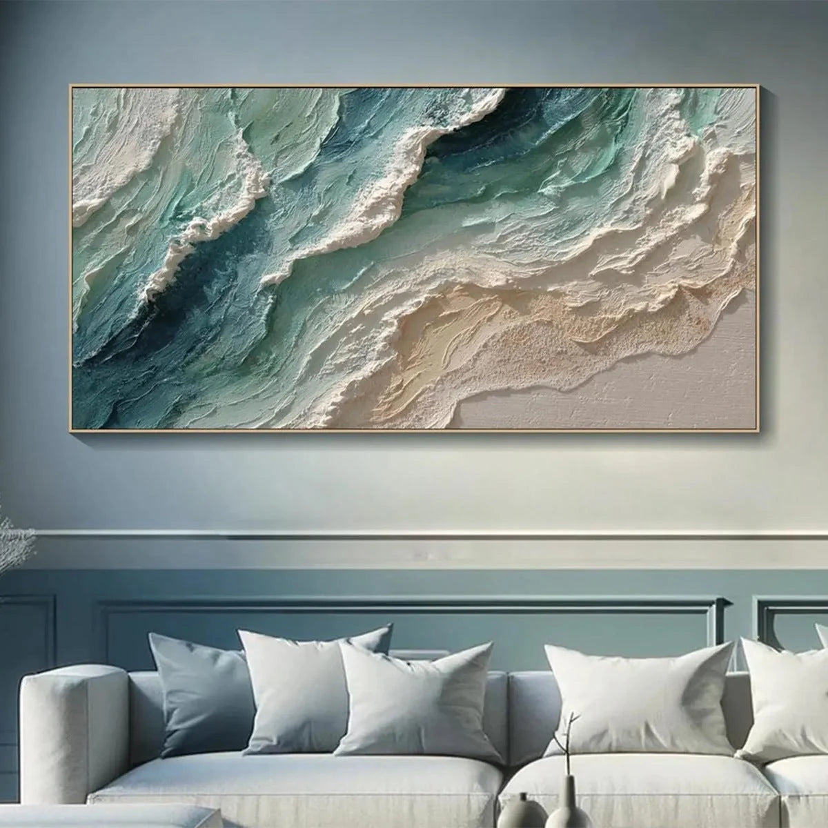 OCEAN'S BREATH: Textured Wabi Sabi Coastal Seascape Painting | Abstract closeup, raised brushwork detail