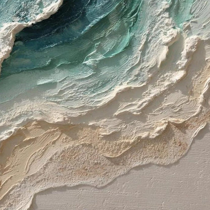 OCEAN'S BREATH: Textured Wabi Sabi Coastal Seascape Painting | rectangular format, hand-painted canvas edge