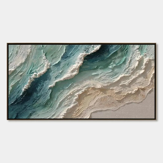 OCEAN'S BREATH: Textured Wabi Sabi Coastal Seascape Painting | hanging in living room, Abstract wall art