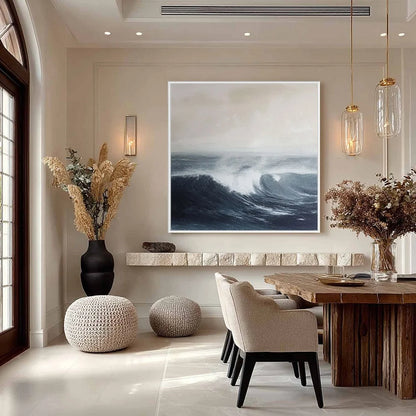 OCEAN'S EMBRACE: Atmospheric Coastal Seascape Oil Painting | Abstract closeup, raised brushwork detail