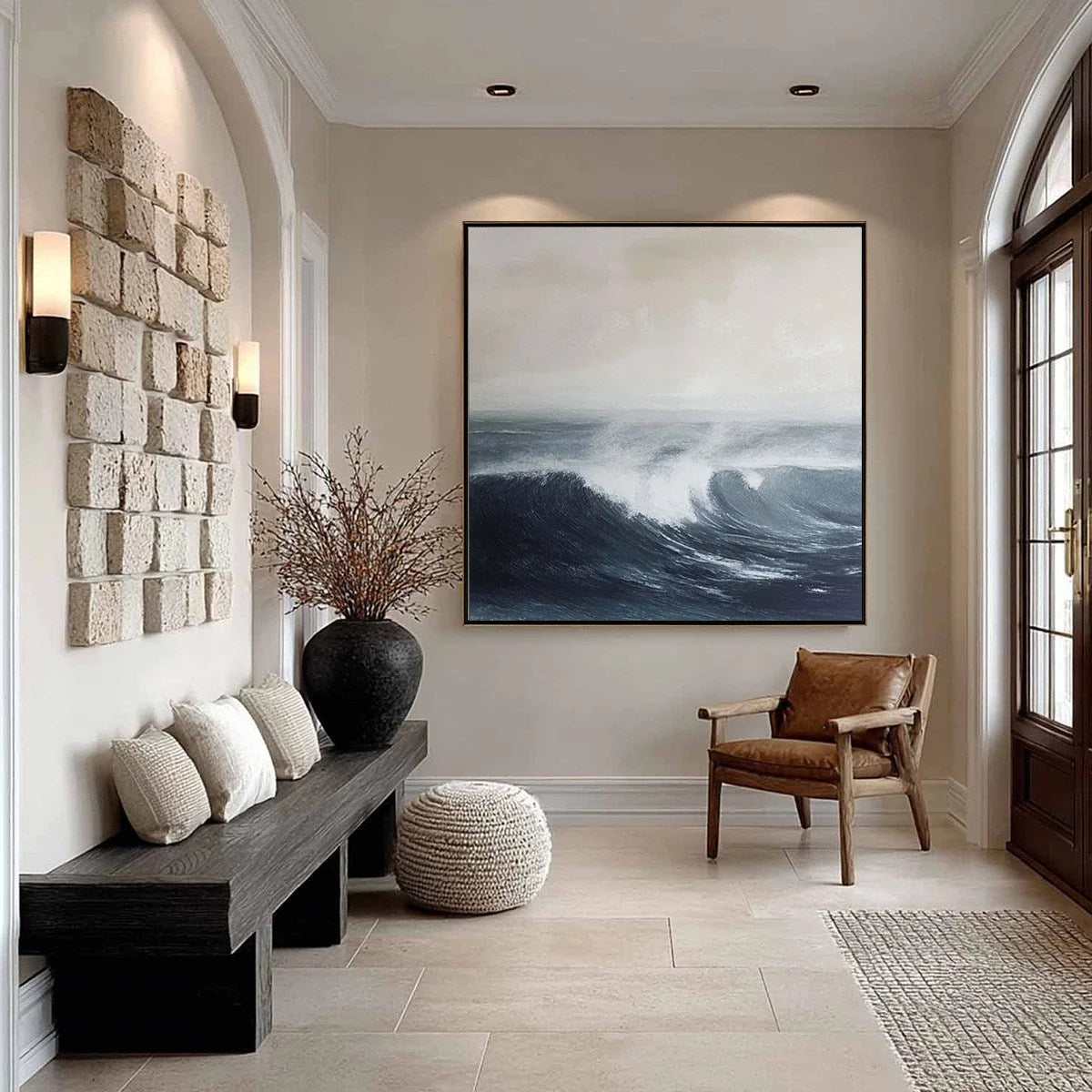 OCEAN'S EMBRACE: Atmospheric Coastal Seascape Oil Painting | Abstract mood, soft natural light studio shot