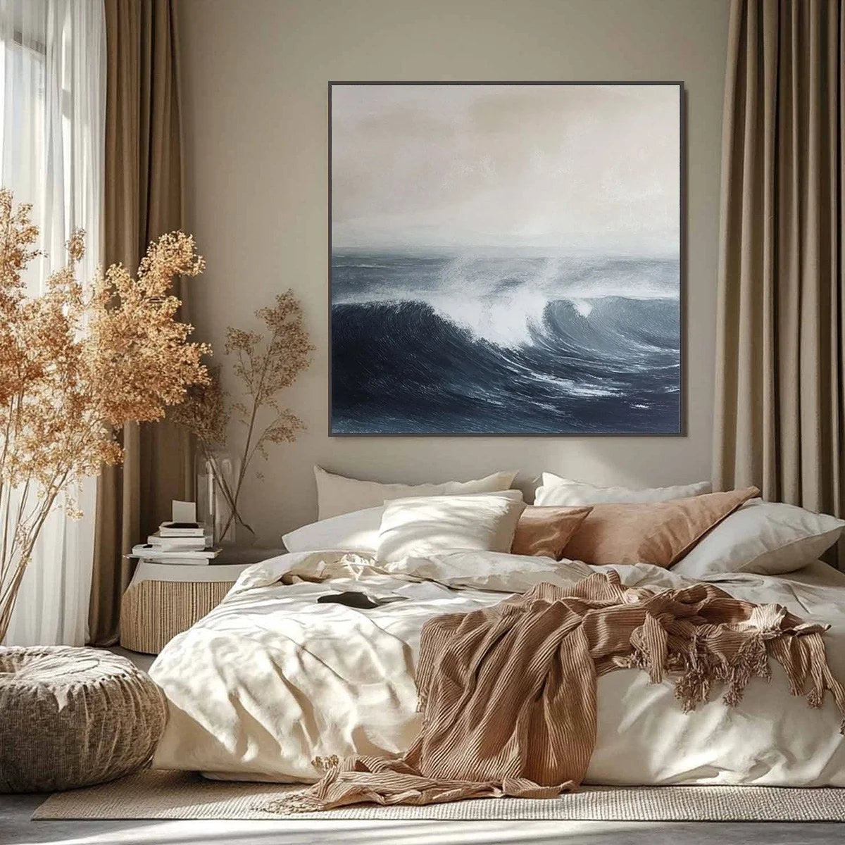 OCEAN'S EMBRACE: Atmospheric Coastal Seascape Oil Painting | multi-color palette, original oil on stretched canvas art